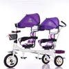 Tricycle double pour enfants de qualité supérieure, jumeaux, chariot, siège pivotant à une clé, vélo pliant pour bébé