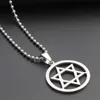 1pcs Stainless Steel Hexagon Six-pointed Star Magic Symbol Necklace Israel Emblem Necklace Geometric Round Overlapping Triangle Necklace