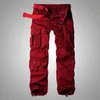 MixCubic 2017 Autumn estilo coreano Lavagem de vinho Red Algodão macacão de algodão homens casuais calças de carga múltipla solta para Men28-40
