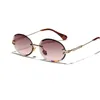 Diamante Corte Retro Oval Sunglasses Mulheres Cristal Textured Vidros Sem Bordas JW