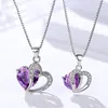 Novo autêntico 925 Sterling prata espumante claro roxo cristal coração amor colares ajustáveis ​​para mulheres diy moda jóias