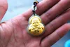 Gold inlaid with jade, long life lock - laughing Buddha (maitreya). Talisman, necklace pendant.