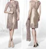 Gold Brown Knee Length Short Mother of the Bride Dresses Lace Jacket Plus Size Wedding Guest Dresses261S