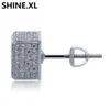 Iced Out 8MM Big Square Flat Screen Block Screw Back Stud Earring 925 Sterling Silver Micro Paved Zircon Earring for Women