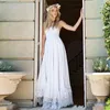 2019 koronkowe sukienki ślubne Paski Spaghetti Szyffon boho sukienki ślubne Długość podłogi Plus Size Wedding Gowns