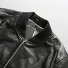 Black AVIREXFLY genuine leather jackets stand collar baseball suit flight bomber jackets