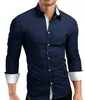 Men Shirt Male High Quality Long Sleeve Shirts Casual Hit Color Slim Fit Black Male Shirts