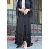 Ethnic Clothing Women Black Irregular Hem Ruffles Dress New Round Neck Long Sleeve Loose Fit Fashion Tide Spring Autumn 2023 JI045