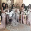 Lusso 2018 Abiti da sposa a sirena Sheer collo alto maniche lunghe Perline lucide Appliqued pizzo Champagne Tulle Abiti da sposa arabi Immagine reale