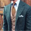 Winter Fashion Blue Donegal Tweed Groom Tuxedos Notch Lapel One Button Men Wedding Tuxedos Men Dinner Party Suit(Jacket+Pants+Tie+Vest)1907