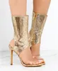Новый дизайн женщин мода открытый носок PVC прозрачный тонкий каблук короткие гладиаторные сапоги лодыжки обертывают вырезанные молнии черный золотой