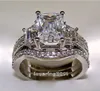 choucong Princesse taille 5ct Pierre 5A Zircon pierre 10KT Or Blanc Rempli 3-en-1 Bague de Fiançailles Ensemble Taille 5-11 Cadeau S18101608