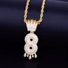 Anpassad Mäns Crown Droppnummer Halsband Hängsmycke Ice Out Cubic Zircon Hip Hop Smycken Guld Silver Färg