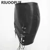 Riuooplie черный Criss Cross карандаш юбка женщин элегантный PU искусственная кожа высокая талия мини