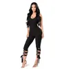 Women ladies summer sexy clubwear jumpsuit fashion solid black sleeveless backless v-neck bandage skinny jumpsuits long overalls