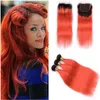 Bundles malaisiens d'armure de cheveux humains orange ombré avec fermeture supérieure droite # 1B / Orange Ombre 3 offres de paquet avec pièce de fermeture en dentelle 4x4