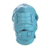Бондаж SM Heaby Duty Duty Blue Leather Full Head Gear Gear Mask Mask Plugs Blug Blecklde #R96