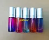 10pcs/lot 20*63mm Thick 5ML Gradient Color Glass Roll On Essential Oil Bottle Empty Steel Roller Ball Bottles C2202