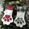 Juldekorationer hund Paw Snowflake Christmas Socks hänger Christams Tree Candy Present Bags Party Home Decor Drop Ship 110206