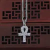 Gold Ankh Necklace Egyptiska smycken Hip Hop Pendant Bling Rhinestone Crystal Key To Life Egypt Silver Necklace Cuban Chain9930875
