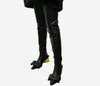 New Winter Woman Solid Black Blue Leather/Jeans Pointed Toe Bow Ties Strange Heels 70 mm Lace Up Over The Knee Thigh Long Boots