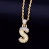 Men039s Snow Bubble Letters Halsband Pendant Charm Ice Out Cubic Zircon Hip Hop smycken med repkedja 2592307