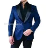 Azul Marinho Paisley Noivo TuxeDos Shawl Lapel lateral Groomsmen casamento smoking homens festa fatos ((jaqueta + calça + gravata + cinto) no; 382