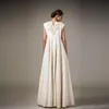 アイボリーアシスタジオジャケット付きサテンウエディングドレス新しいデザイナーフロアレングフォーマルイブニングドレス