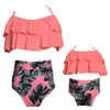 Mother Daughter Swimming Suit Mom Girl Floral Print Top + Pants 2pcs Sets Women Kids Dot Swimwear Family Match Swimsuit Bathing Beachwear