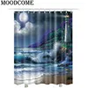 Vattentät Tyg 3D Lighthouse Dusch gardin för badrum Hot Sale Cortinas Ducha Beach Sea Moon Dusch gardin