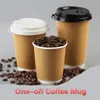 Copos descartáveis ​​copos de papel leite café canecas 12oz 8 oz copos Takeout embalado xícara de chá Recipiente de bebida quente One-off copo com tampas