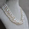 Perfect Pearl Jewellery, 4Rows White Color Barok Naturalny Naszyjnik Pearl słodkowodnych 6-12mm 18 cali Naszyjnik