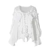 [Menkay] Nya Kvinnor Chiffon Toppar 2018 Vintage Ruffles Lantern Sleeve Pullovers Round Collar Blouse Ladies Fashion