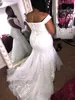 2022 Modest Plus Size Wedding Dress Mermaid Off Shoulder Sweetheart Neck Trumpet Bridal Gown Sweep Train Tulle Lace Applique Weddi289E