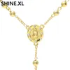 Hip Hop Iced Out Long Rosary Necklaces Bead Chain Pendant Gold Color Catholic Church Ball Jewelry7067990