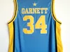 Męskie Vintage Kevin Garnett # 34 Farragut High School Koszykówka Koszulki Light Blue Hewed Shirts S-XXL