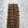 Extensiones de cabello con cinta de trama de piel rizada profunda dibujada doble 100 g 40 piezas Cinta en cabello humano-Extensiones-pelo brasileño virgen adhesivo envío gratis