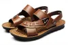 Märke Designer-Sandals tofflor PU Läder Cowhide Sandaler Utomhus Sommar Män Kvalitet Läder Sandaler För Man Male