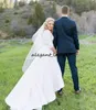 Vintage High Low Wedding Dresses med långärmad 2019 Enkel stil Matte Stain Outdoor Plus Size Country Western Bridal Gown