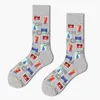 Hommes personnalité impression timbre montre grains de café vêtements pour hommes motif mode chaussettes décontracté Ventilation coton chaussette