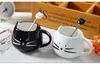 Tecknad vit svart keramisk katt omröring sked rostfritt stål te kaffe glass skedar porslin w9274
