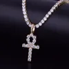 Mäns / Kvinnor Hip Hop Smycken Zircon Ankh Cross Pendant Halsband 3mm Tennis Chain Bling Cubic Zircon för presentfall