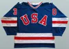 1980 USA Hockey 21 Mike Eruzione Jersey Men Blue White 30 Jim Craig 17 Jack Ocallahan Jerseys التطريز والخياطة الجملة والتجزئة