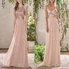 Elegant Rose Gold Sequins Chiffon Long Bridesmaid Dresses Halter Backless Straps Ruffles Wedding Guest Plus Size Maid Of Honor Gowns BM0154