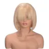 613 Lace Front Wig Straight Peruvian Blonde Human Hair Short Bob Wigs 130% Density with Bangs