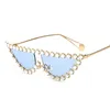 작은 고양이 눈 다이아몬드 선글라스 여성 크리스탈 트 렌딩 다채로운 거울 금속 프레임 태양 안경 UV400