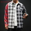 KUANGNAN Patchwork Plaid Camicia da uomo manica lunga Casual Slim Fit Hip Hop Streetwear Camicia da uomo Uomo Abbigliamento casual 2018