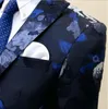 2018 mode personnalisé 3 pièces robe de mariée hommes costume italien Floral Blazer Masculino costumes décontractés Slim Fit smoking rouge jaune bleu