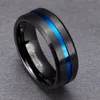 SOMEN 8 mm Blue Line Men Tungsten Carbide Ring Mężczyzna Prągi zaręczynowe Weddcze Prągi Modna Biżuter