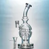 Clear 9 Inch Hookahs Faberge Fab Egg Percolator Recycler Bong Water Pipes Swiss Perc Dab Rigs Smoking Glass Bongs Waterpipe Oil Rig With 14mm Bowl Piece